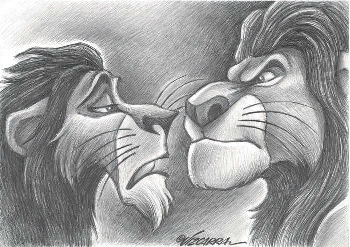 The Lion King - Scar & Mufasa - Original Drawing DIN A3 - Joan Vizcarra - Arte Original