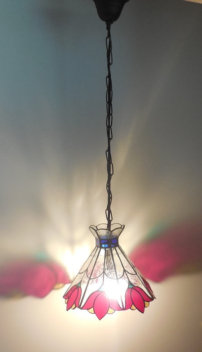 Véritable lampe antique de Tiffany avec du vrai plomb - Verre et plomb (technologie de la feuille de cuivre)