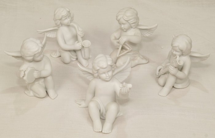 2 angeli in Set decorativo in porcellana Biscuit colore biaco matt qualità Rosenthal 6 cm con cartone regalo 