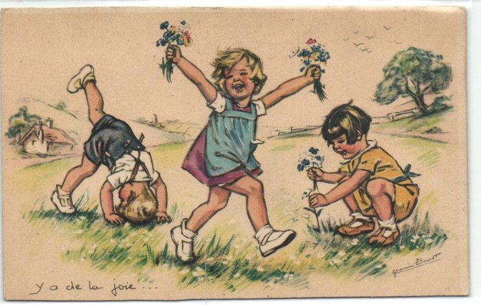 Illustrator Germaine Bouret - Tegnede børnekort - Smukke animerede scener - Postkort (40) - 1930-1950