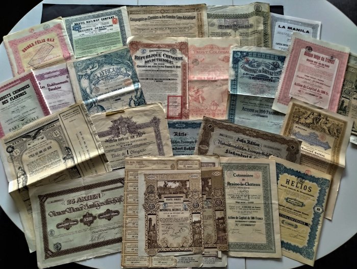 23 alkuperäistä vanhaa osaketta ja joukkovelkakirjalainaa - 1898-1950 - Paperi