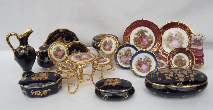 Limoges France - miniaturi din porțelan și cutie de capac (17) - cu frunza de aur