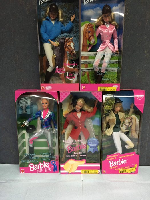 Barbie - lot de 5 Barbie équestre avec - boite  - Puppe - 1990-1999