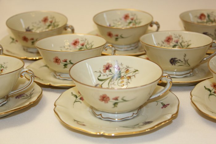 Ancienne Fabrique Royale - Limoges - Cups and saucers (14) - Romantic - Porcelain