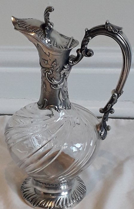 Ewer, French Antique Parisian Silver Decanter Carafe Claret Jug (1) - Silver and Crystal - France - Late 19th century