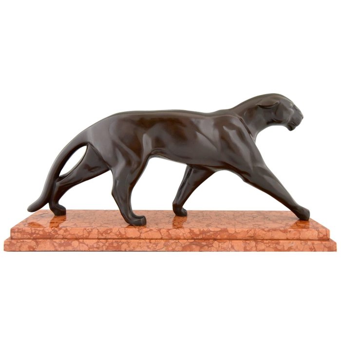 Michel Decoux - Escultura de bronce Art Deco de una pantera andante