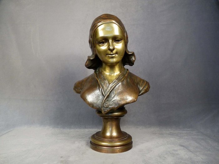 Auguste Bija (1872-1957) - Joven dama noruega - escultura de bronce Art Deco