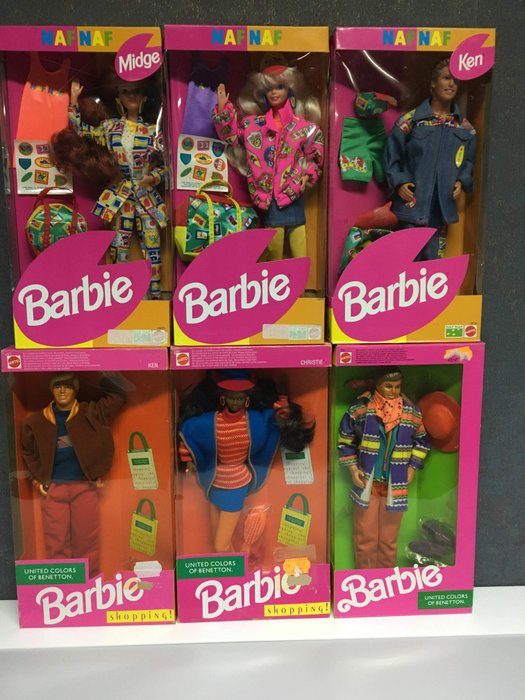Barbie - lot de 6 - Barbie ken Midge Christie  - Baba Nafnaf et Benetton  - 1990-1999