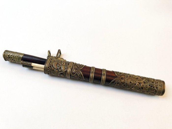 Chopsticks, Knife, Scabbard (1) - Bone, Brass, Wood - China - 19th century