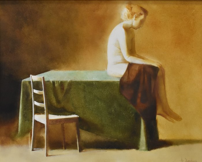Andrej Zadorine (1960) - Figuur zittend op tafel