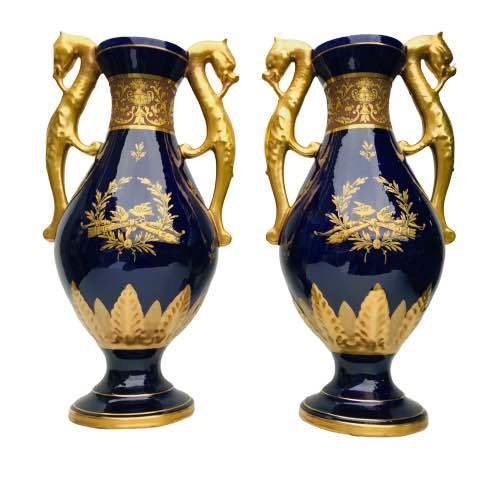 Jaget & Pinon Tours - Empire style vases with gilt dragon form handles - 60 cm (2) - Porcelain