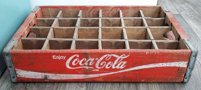 Coca Cola - Hölzerner Coca Cola-Kistenflaschen-Flaschenkasten - Holz, Metall
