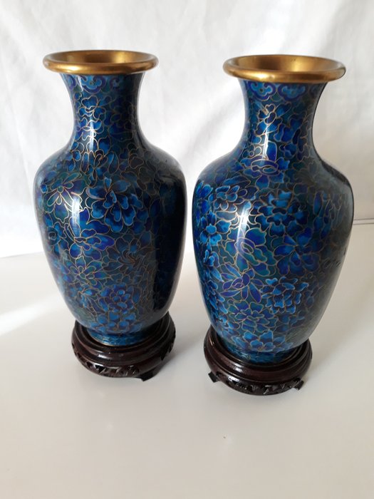 (2) zi jin cheng vases cloisonne enamel - Copper - China - Second half 20th century