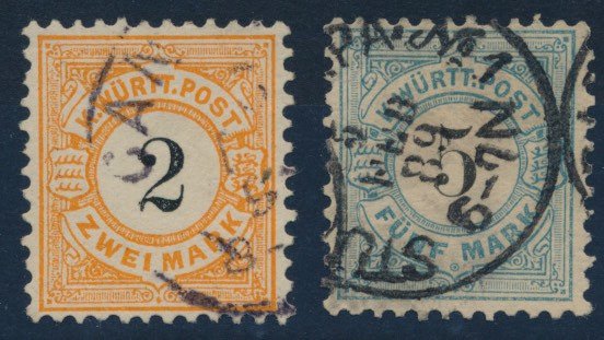 符腾堡 1883/1890 - Definitives 2 marks - 5 marks - Michel Nr. 53/54