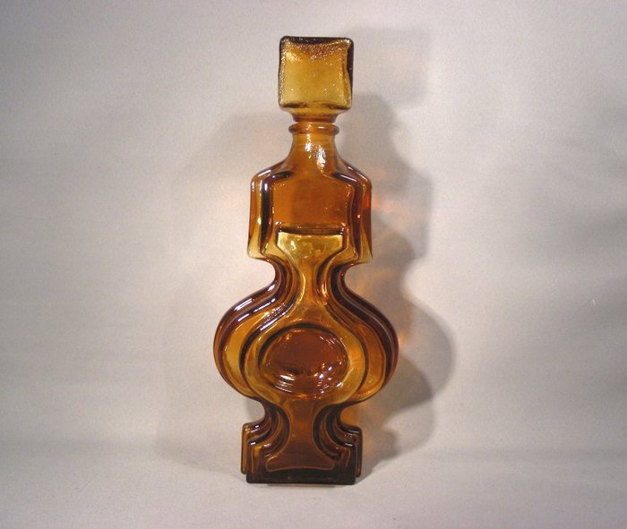 Helena Tynell - Riihimaen Lasi Oy - Vintage Amber Glass Emma Design Carafe with Stopper - Glas
