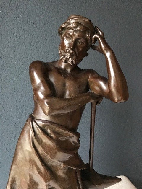 Joseph Berthoz (XIX) - Impressive statue - "Fac et Spera" - 55 cm - Bronze - Early 20th century