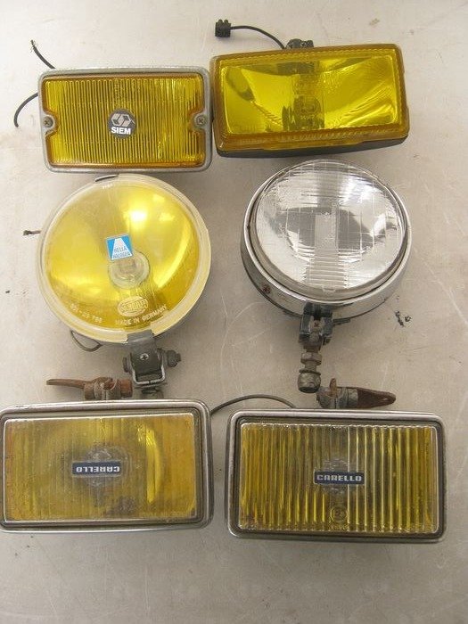 1 par Carello-lyskastere, rund Hella-lyskaster, rund lyskaster, Siem rektangulær frontlys, bosh-lyskaster - 1970