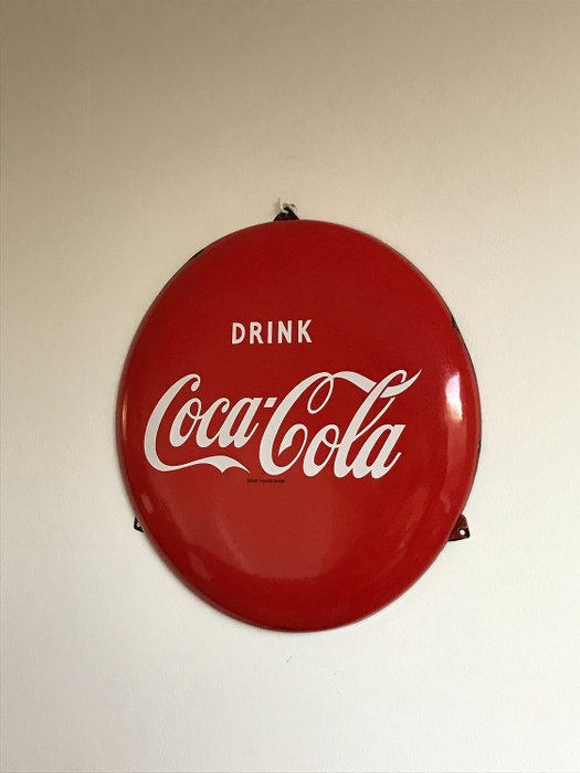 Originele Coca Cola emaille button - reclamebord - circa 1950 - Anker Soest - diameter 40cm (1) - Emaille