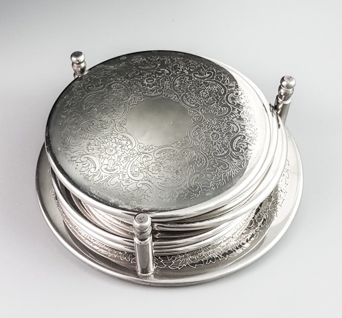 Sheffield - Coaster, 套在架子上的6个杯垫 (6) - 维多利亚时期风格 - 银盘