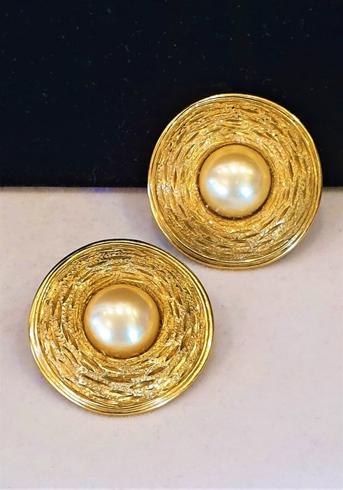 Large ORENA Paris 18kt gold plated - faux pearl Earrings