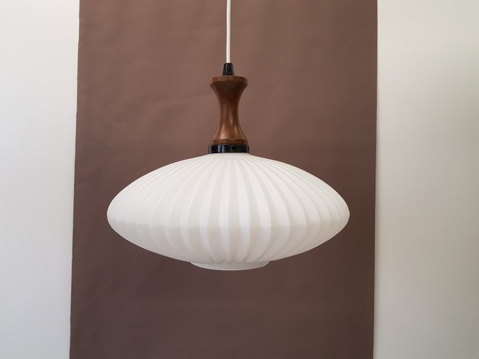 Vintage Opaline lamp with teak