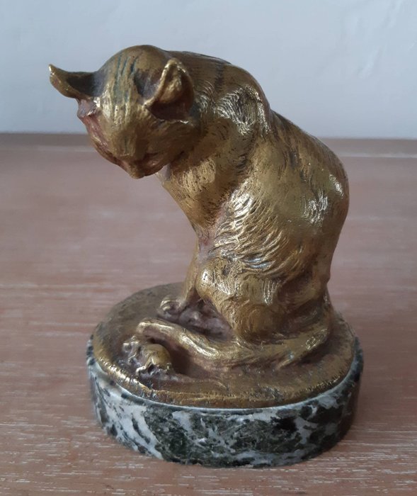 Charles Paillet (1871-1937) - 雕像, “貓和老鼠” (1) - Bronze (gilt) - 20世紀初