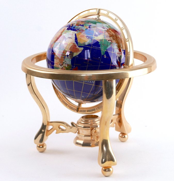 Tabletop globe - Messing, Stein (mineralstein)