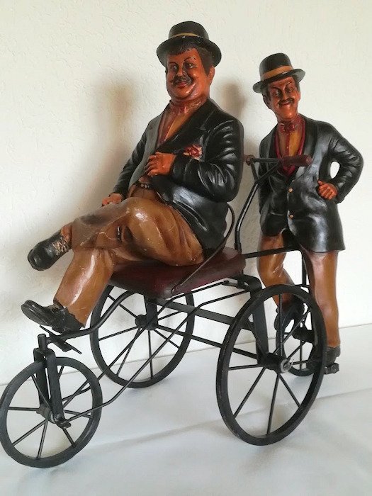 Stan Laurel and Oliver Hardy together on the bike. - Iron (cast/wrought), Polystone