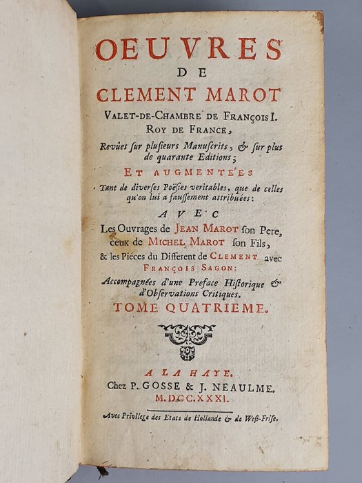 Clement Marot Oeuvres De Clement Marot Valet De Chambre