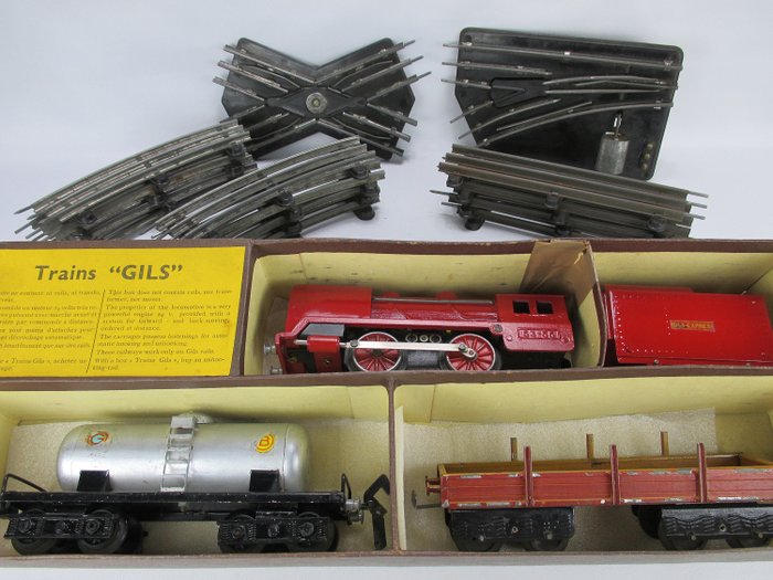 Gils  Express 0 - Conjunto de comboios - Trem a vapor belga da década de 1930 com concurso e 2 vagões - NMBS