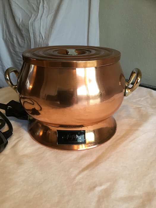 Nigro - panela de fondue de cobre com plug de porcelana de baquelite (1) - cobre de aço inoxidável