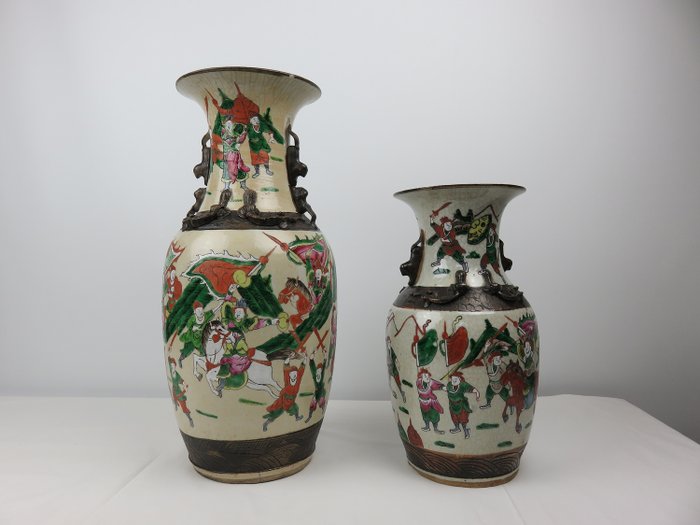 Vases (2) - Nanking - Stoneware - China - Late 19th century