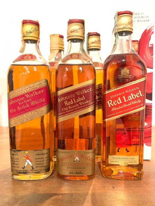 Johnnie Walker Red Label Old Scotch Whisky - b. 1970s to 2000s - 70cl & 75cl - 5 flaschen