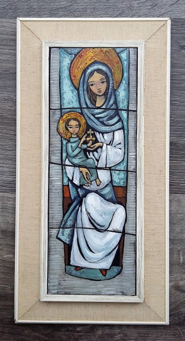 van Paridon Amsterdam - Jungfrau und Kind - Madonna - Mosaikfliesentableau Fliesentableau - De Stijl - Keramik, Holz, Stoff