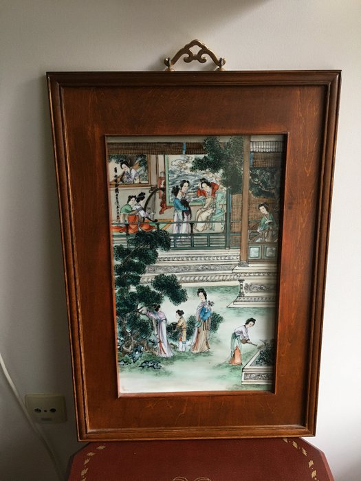 Porzellanmalerei - Chinesische Porzellanfliese - Geisha - Japan-China - Zweite Hälfte des 20. Jahrhunderts