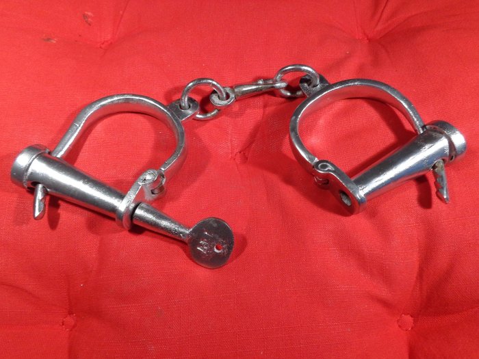 Old Handcuffs with key - forged metal