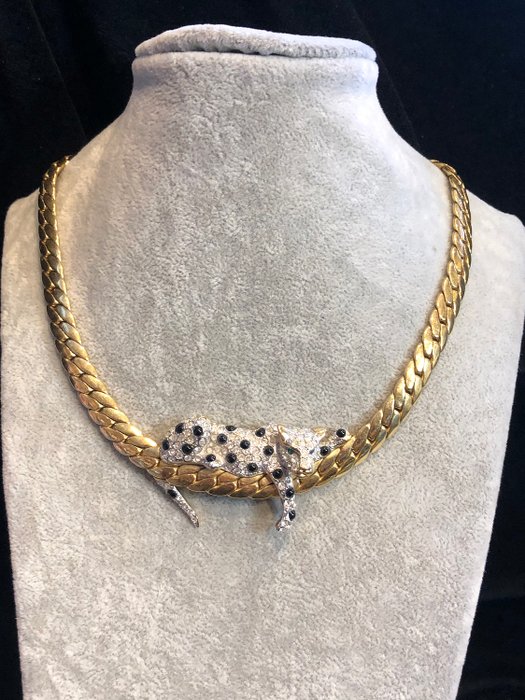 Gold-plated - Vintage jaguar panther big cat necklace 