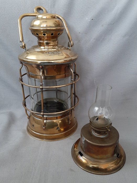 Beautiful old ship lamp anchor lamp - Brass, Copper, Glass - First half  20th century - Catawiki