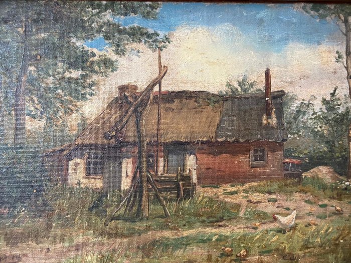J. van Oort (1867-1938) - Twee Schilderijen, voor en achterkant, Boerderij 