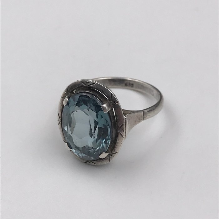 830 Argento - Anello, Anello vintage da donna fatto a mano color argento pietra blu