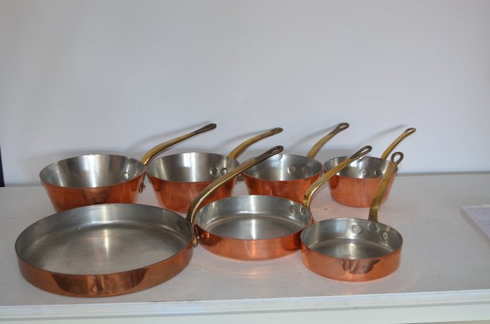 Reppel - Lot of 7 copper pots and pans - Copper