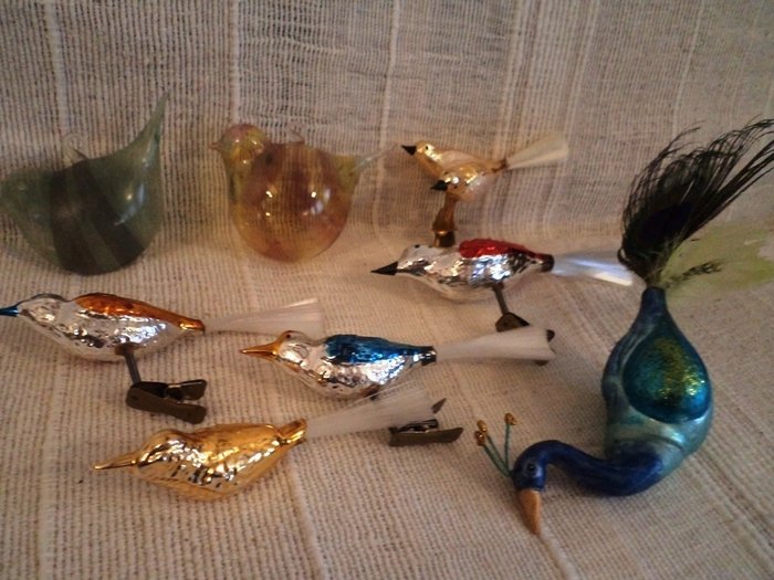 Vintage Christmas Decorations Birds (8) - Glass