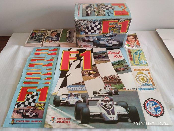 Panini - Album vide + Set complet d'autocollants en vrac + 10 paquets + Boîte vide F1 GP - 1980
