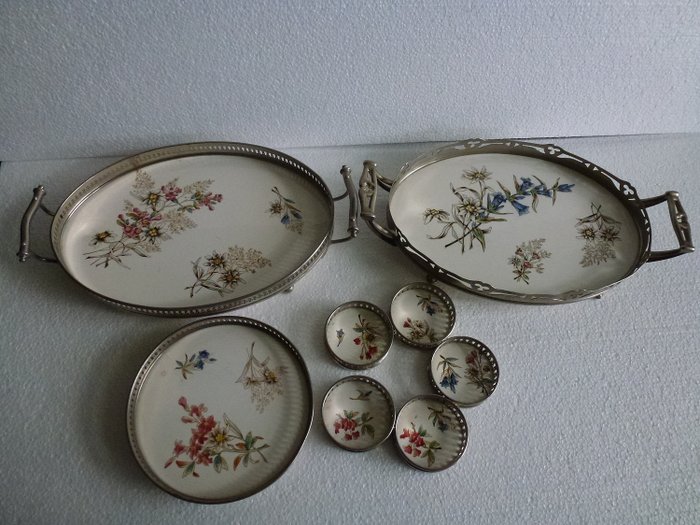 Antique / vintage porcelain trays & coasters - marked (8) - porcelain / steel