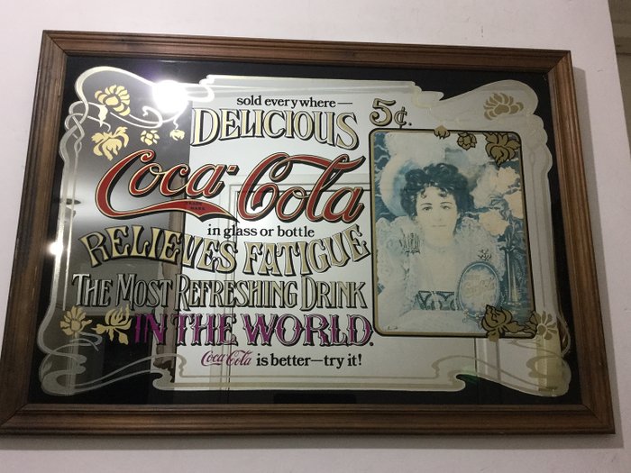 Alter großer Coca Cola Spiegel Hilda Clark 1950-1960 - Glas