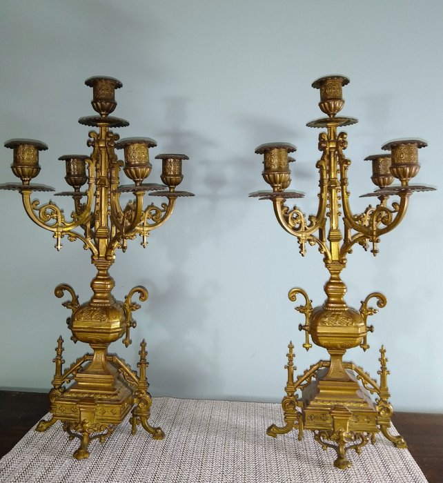 Candelabra (2) - Baroque style - Brass, Bronze - 19th century