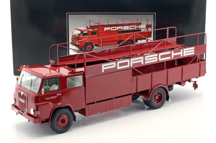 Schuco - 1:18 - MAN 635 Diesel - Porsche race transporter 1960 - Rood - Begränsad upplaga!