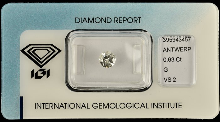 钻石 - 0.63 ct - 圆形 - G - VS2 轻微内含二级
