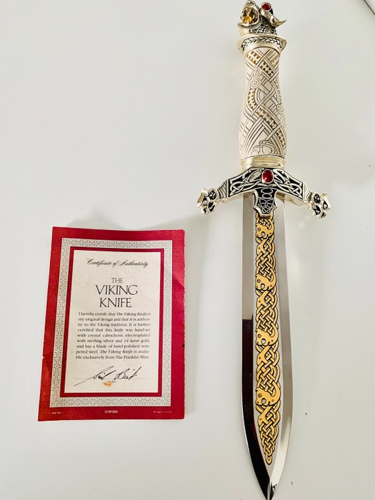 Franklin Mint - Het Viking-mes - Uiterst zeldzaam met echtheidscertificaat, zwaar 24-karaats goud en verzilverd