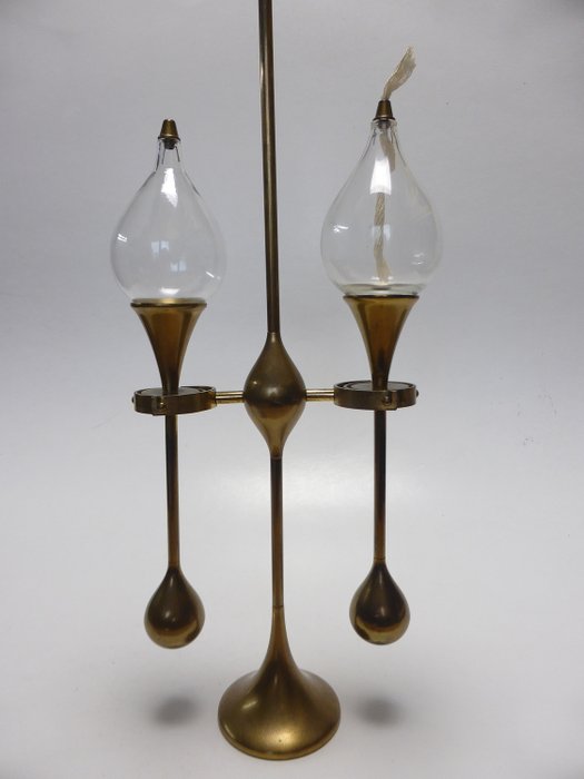 Freddie Andersen - oil lamps - dubbele "Clear Drops" olielamp, messing en glas